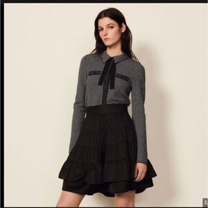 Sandro Fanfan Ruffle-detail Cotton Mini Skirt In Black Size 2 FR / US 6